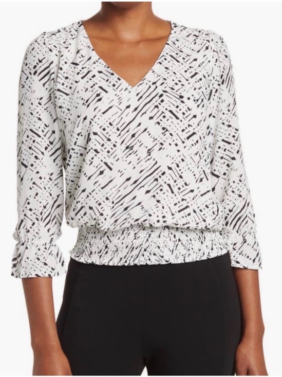 Philosophy Tops - Philosophy Black & White V-Neck Printed Blouson Top 28”ptp